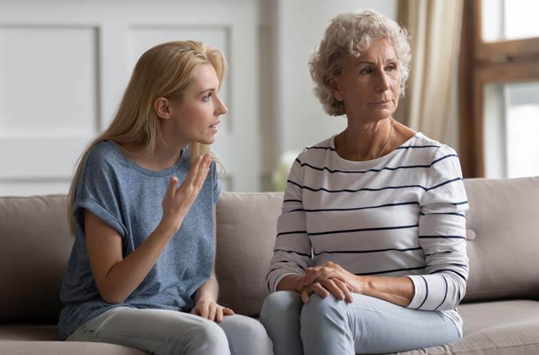 Stubborn older woman refuses to listen to her daughter pleading