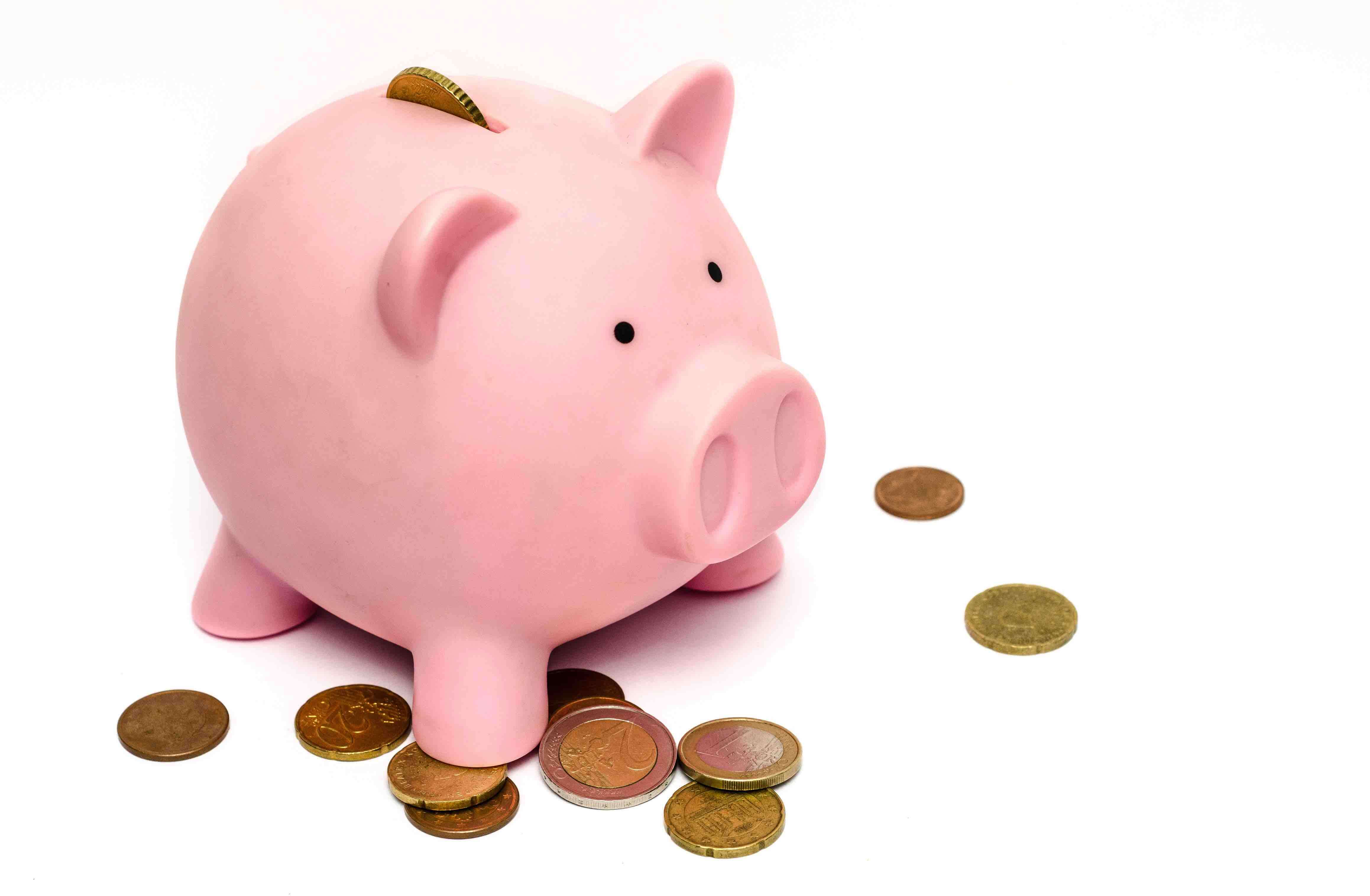 Pink Piggy Bank with some gold coins
