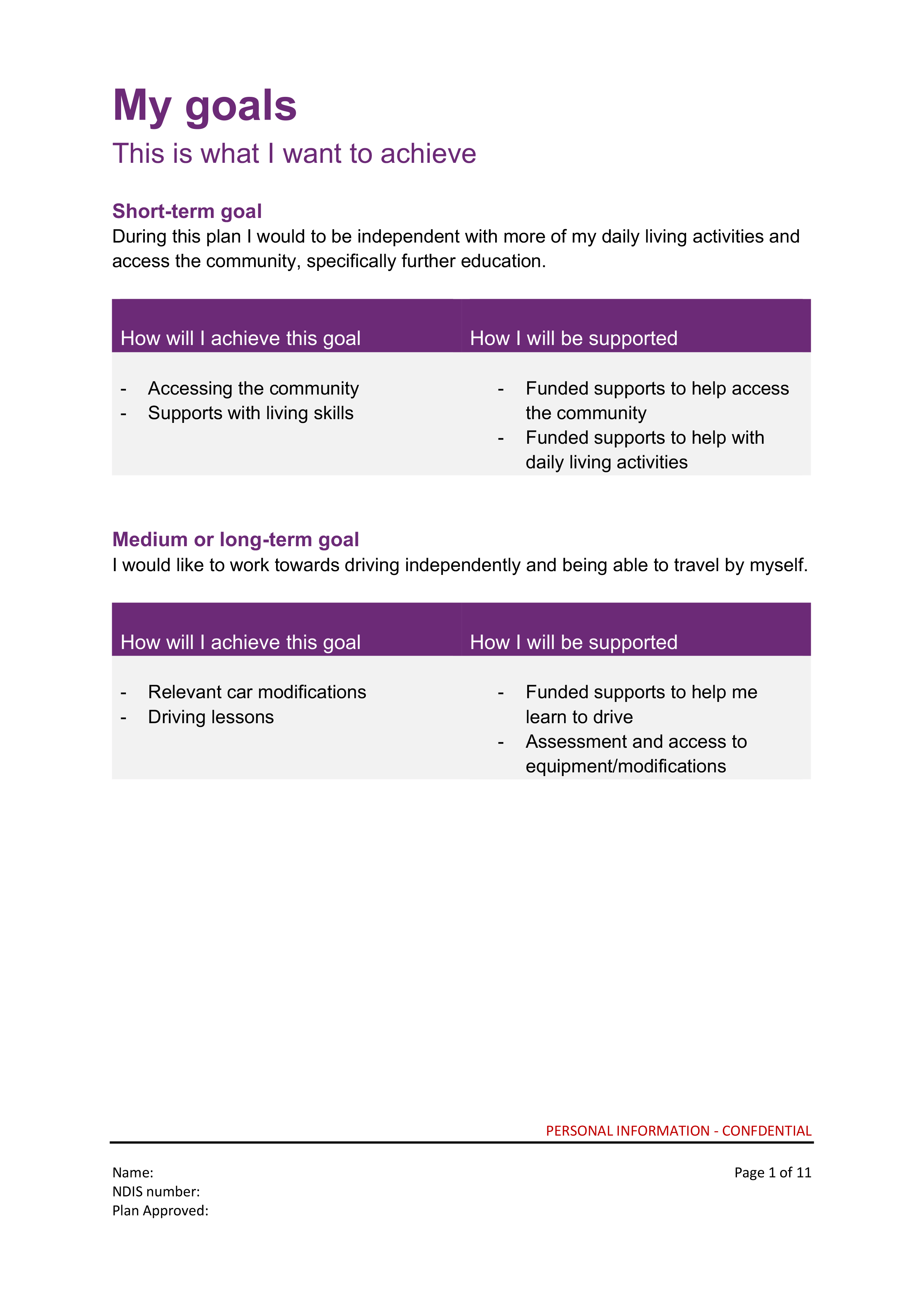 Support Plan Template